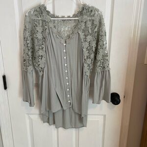 Green Asymmetrical Ruffled 3/4 Sleeve Blouse